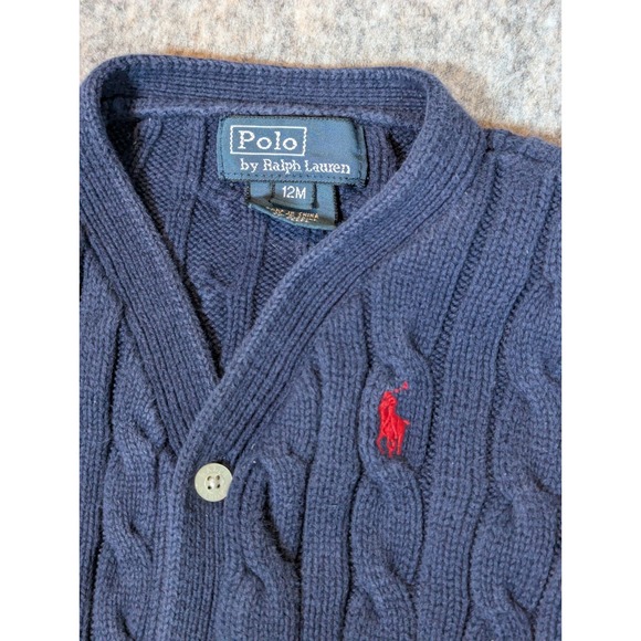 Polo Ralph Lauren Sweater Size 12M Preppy navy blue cable-knit button cardigan - Picture 3 of 8